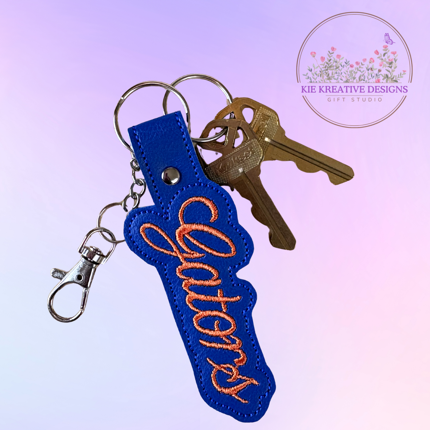 Embroidered Gators Keychain | Blue & Orange Key Fob | Handmade Keyring with Lobster Clasp | Gift for Students, Fans & Alumni