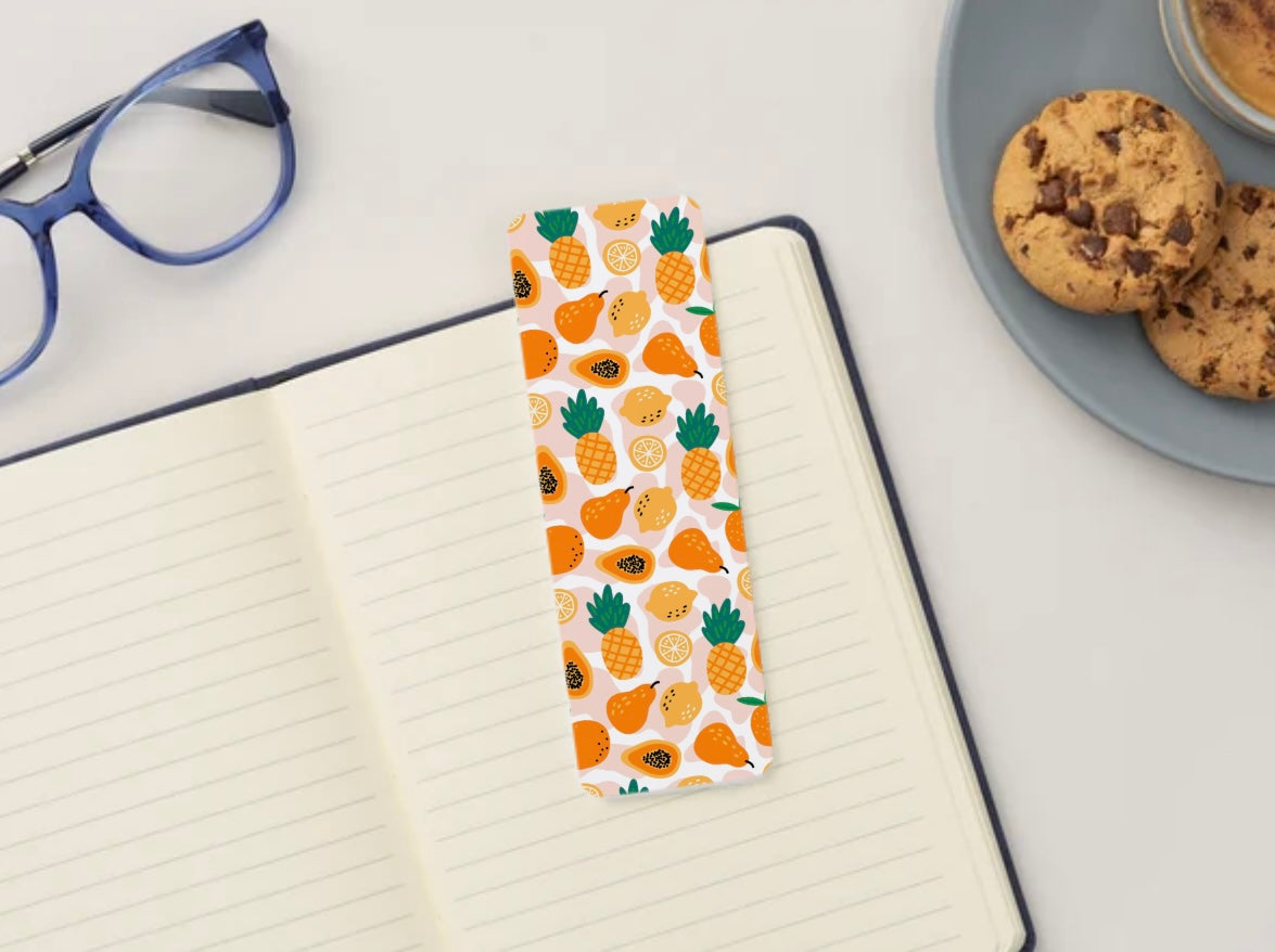 🍊 Tropical Fruit Bookmark – Bright Summer Reading Accessory, Cute Gift for Book Lovers, Pineapple, Papaya & Lemon Design