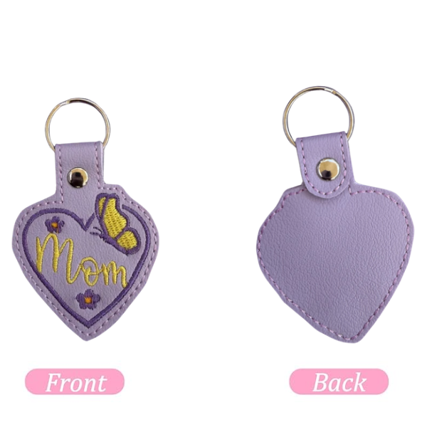 Mom Heart Keychain, Butterfly Mom Gift, Purple Keychain, Mother’s Day Gift, Embroidered Keychain, Gift for Mom, Cute Floral Keychain, Bag Charm