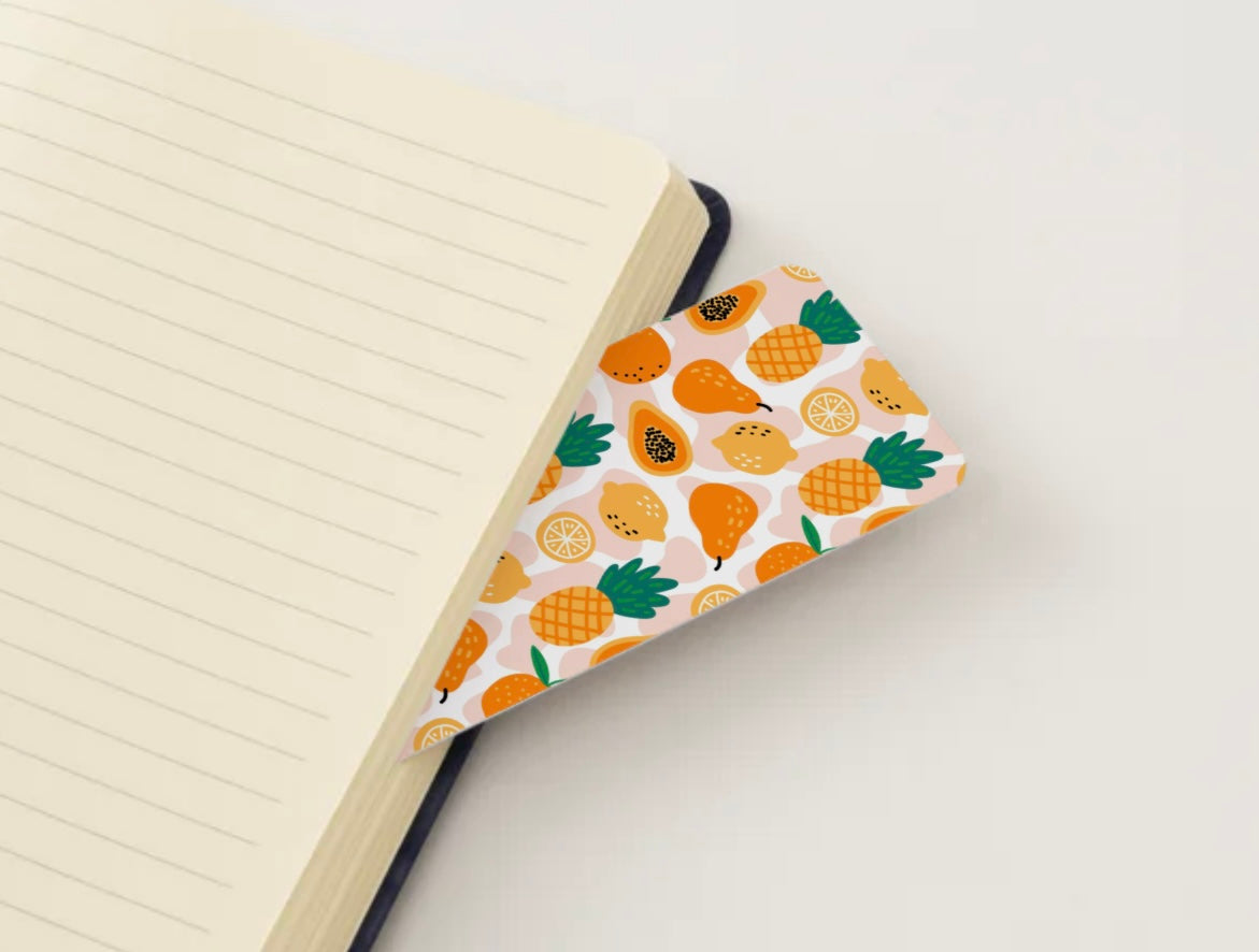 🍊 Tropical Fruit Bookmark – Bright Summer Reading Accessory, Cute Gift for Book Lovers, Pineapple, Papaya & Lemon Design