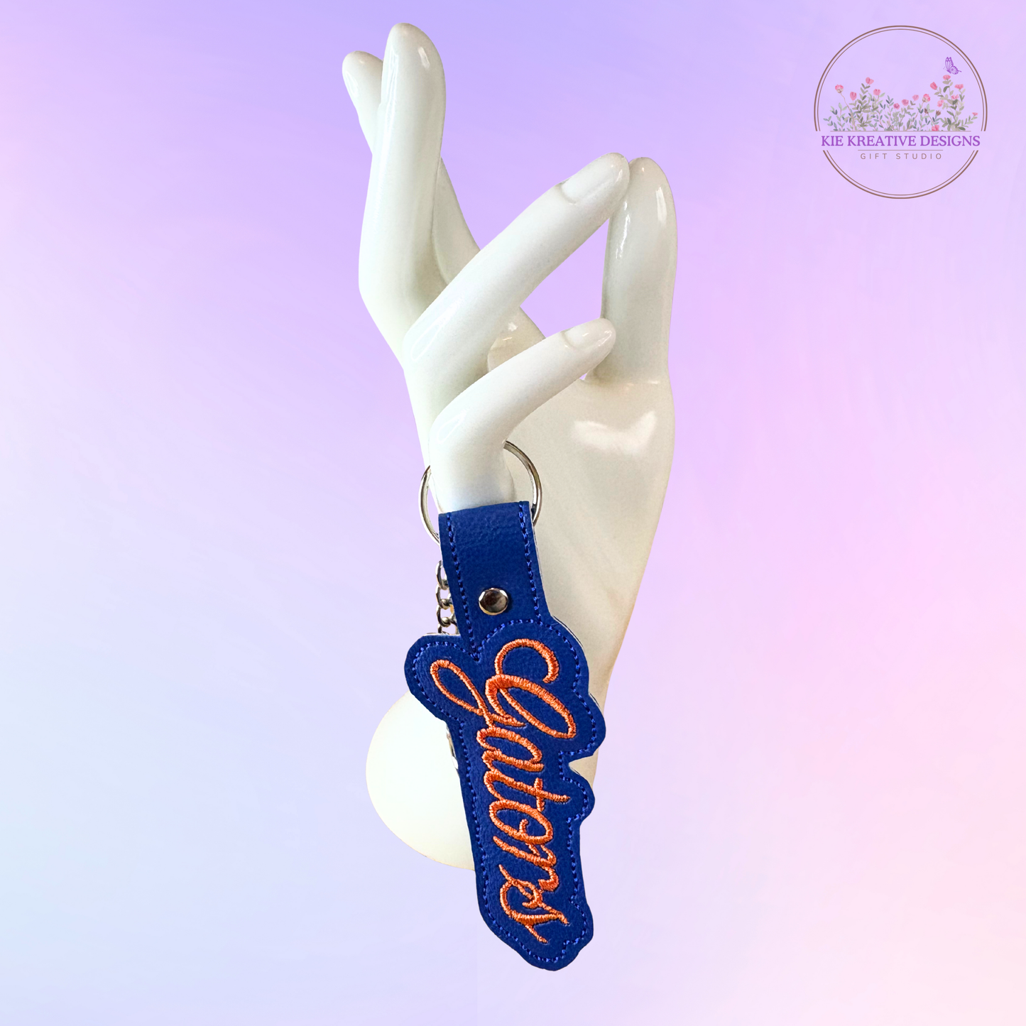 Embroidered Gators Keychain | Blue & Orange Key Fob | Handmade Keyring with Lobster Clasp | Gift for Students, Fans & Alumni