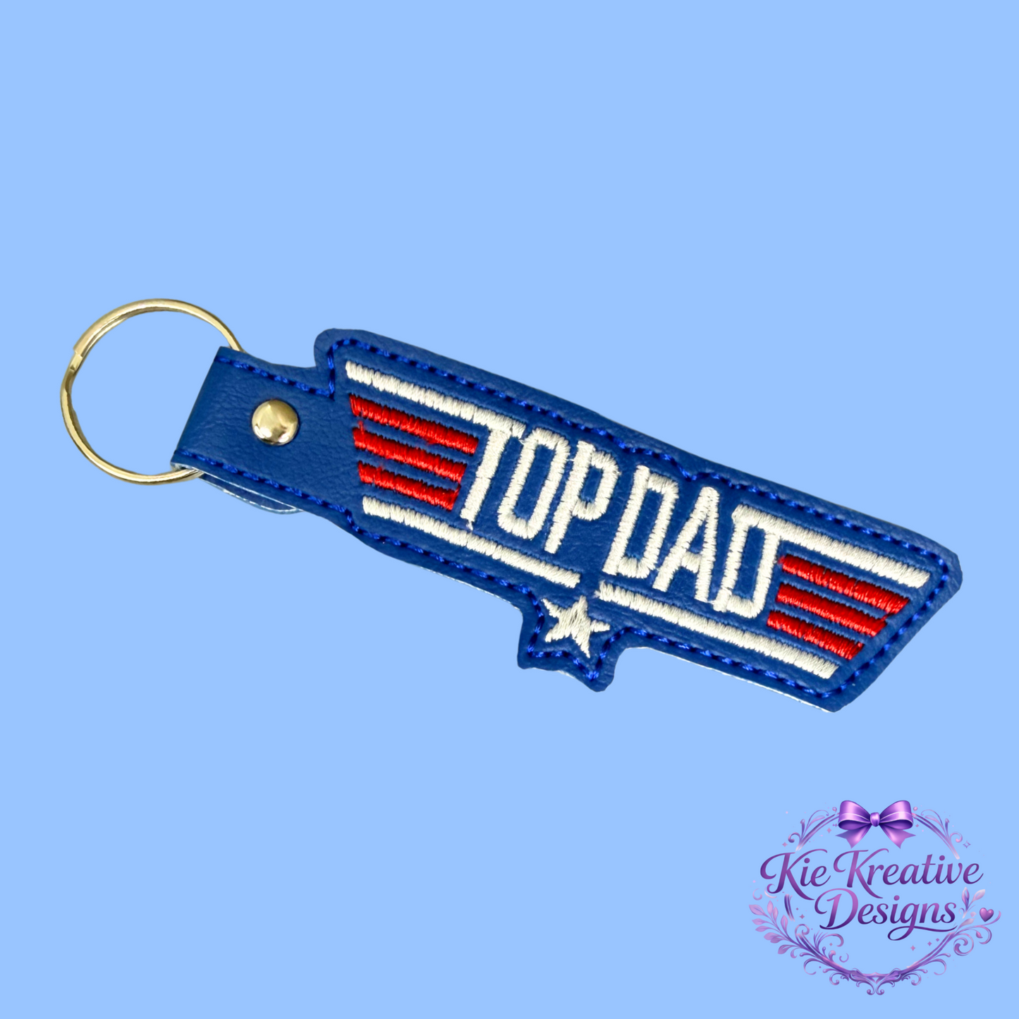 Top Dad Embroidered Keychain – Patriotic Father’s Day Gift | Dad Gift | Key Fob | Gift for Dad