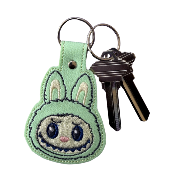 Cute Bunny Monster Keychain, Kawaii Keychain, Cute Character Keychain, Embroidered Keychain, Pastel Green Accessory, Cute Bag Charm, Gift for Her