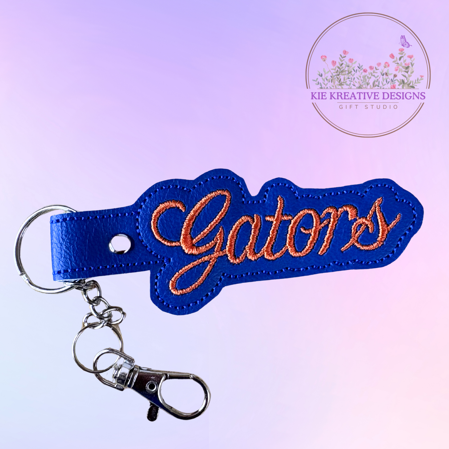 Embroidered Gators Keychain | Blue & Orange Key Fob | Handmade Keyring with Lobster Clasp | Gift for Students, Fans & Alumni