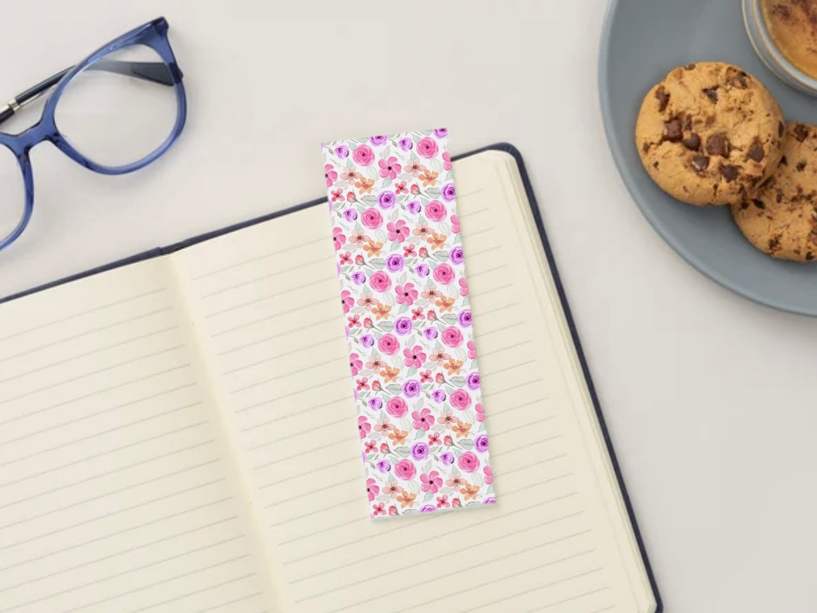 Floral Bookmark for Book Lovers | Pink Rose & Peach Flower Pattern | Cute Aesthetic Bookmark Gift | Reading Accessory for Women, Teens & Teachers