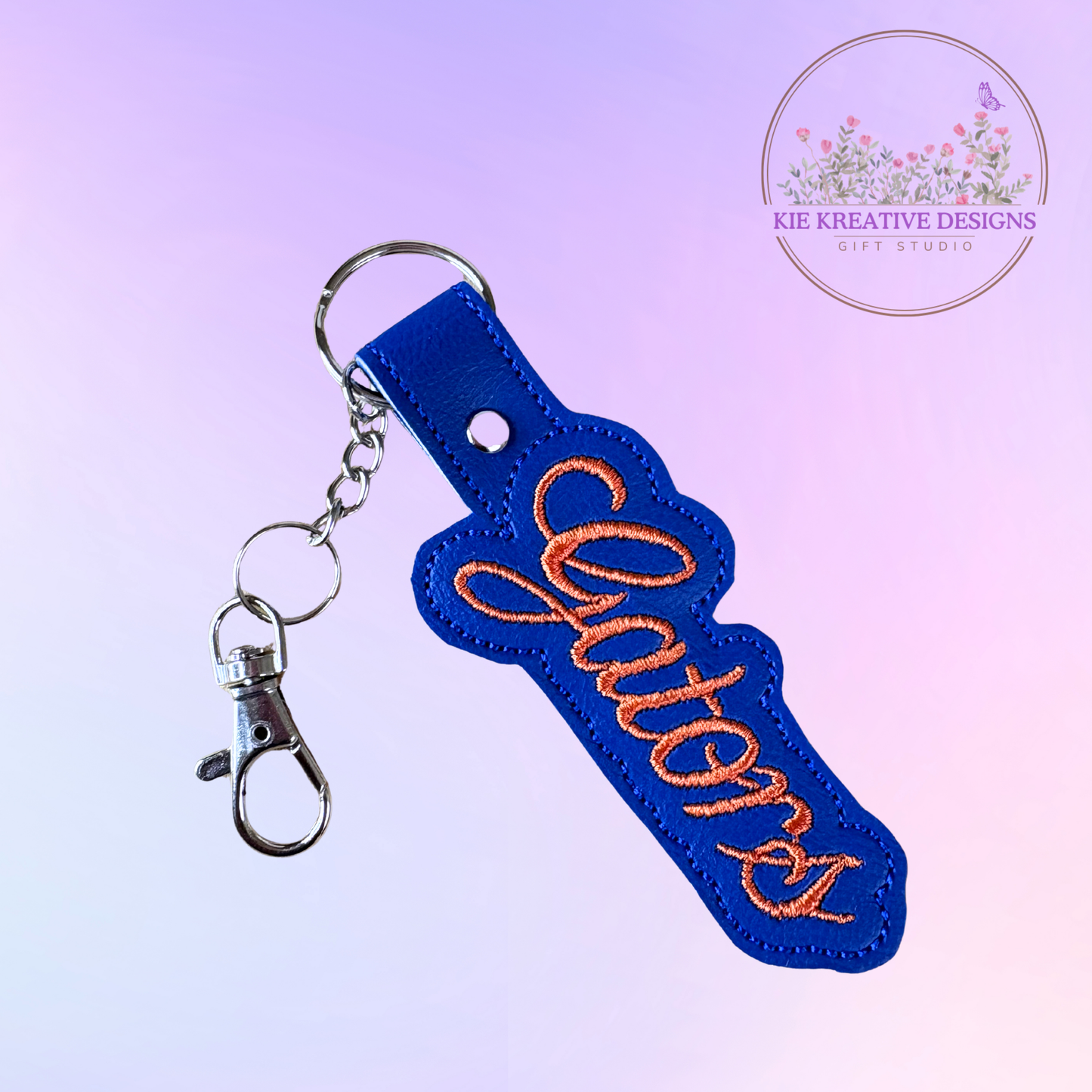 Embroidered Gators Keychain | Blue & Orange Key Fob | Handmade Keyring with Lobster Clasp | Gift for Students, Fans & Alumni