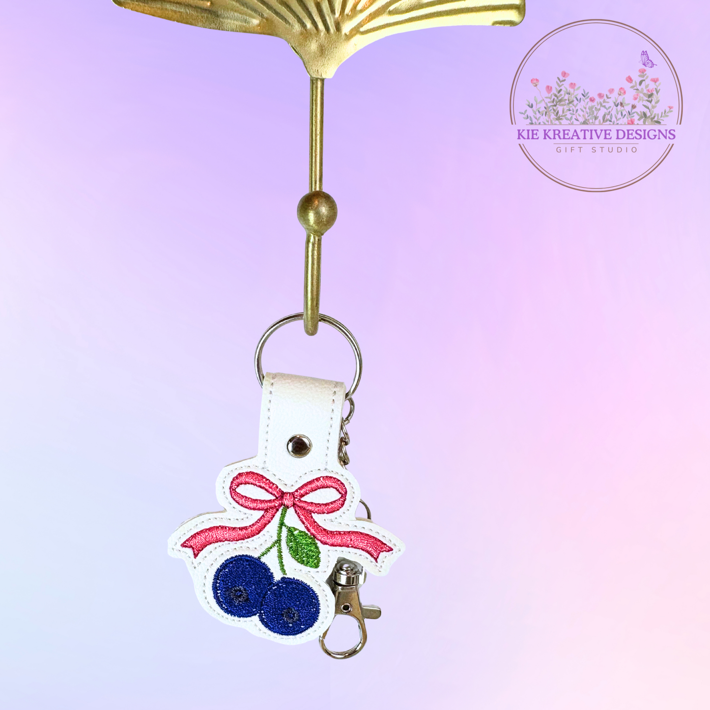 Blueberry Keychain with Bow – Embroidered Fruit Keychain | Cute Bag Charm | Gift for Her | Handmade Key Fob | Aesthetic Keychain | Sweet Berry Accessory