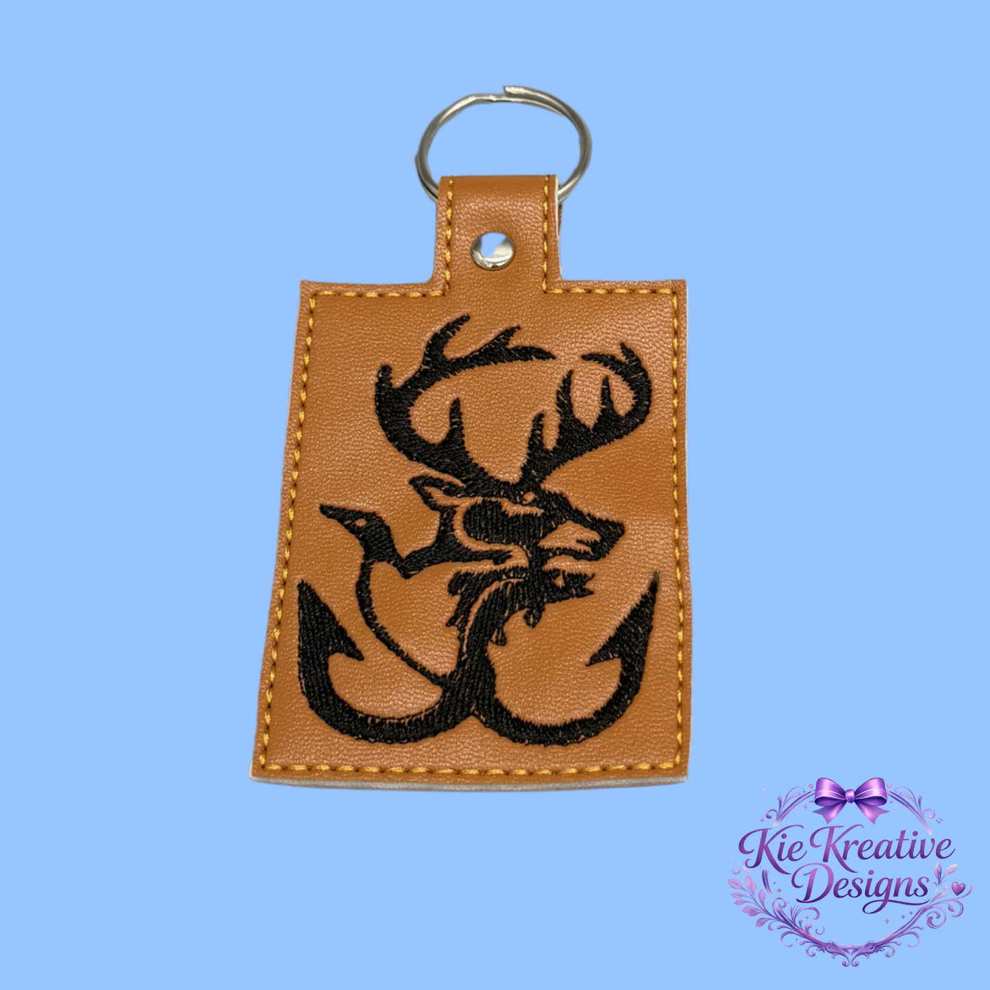 Buck Deer Anchor Embroidered Keychain | Hunting Key Fob | Rustic Outdoorsman Gift | Faux Leather Key Ring for Him | Hunter Accessory