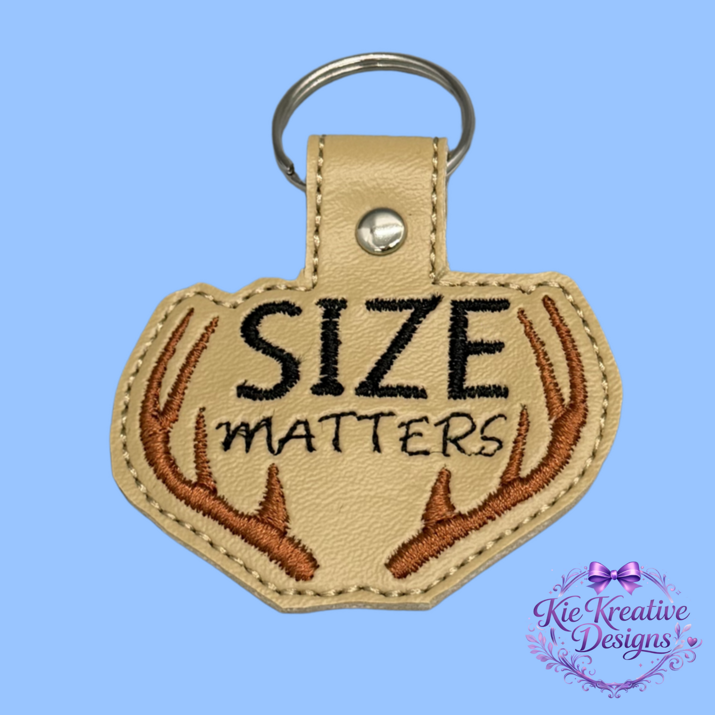 Size Matters Embroidered Keychain – Funny Hunting Gift for Him – Deer Antler Key Fob – Outdoorsman Gift – Hunter Keychain – Rustic Gift Idea