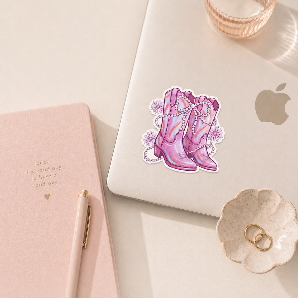 Pink Cowgirl Boots Sticker, Western Girly Aesthetic Sticker, Cute Boots Decal, Waterproof Laptop Sticker, Country Girl Gift, Trendy Pink Sticker