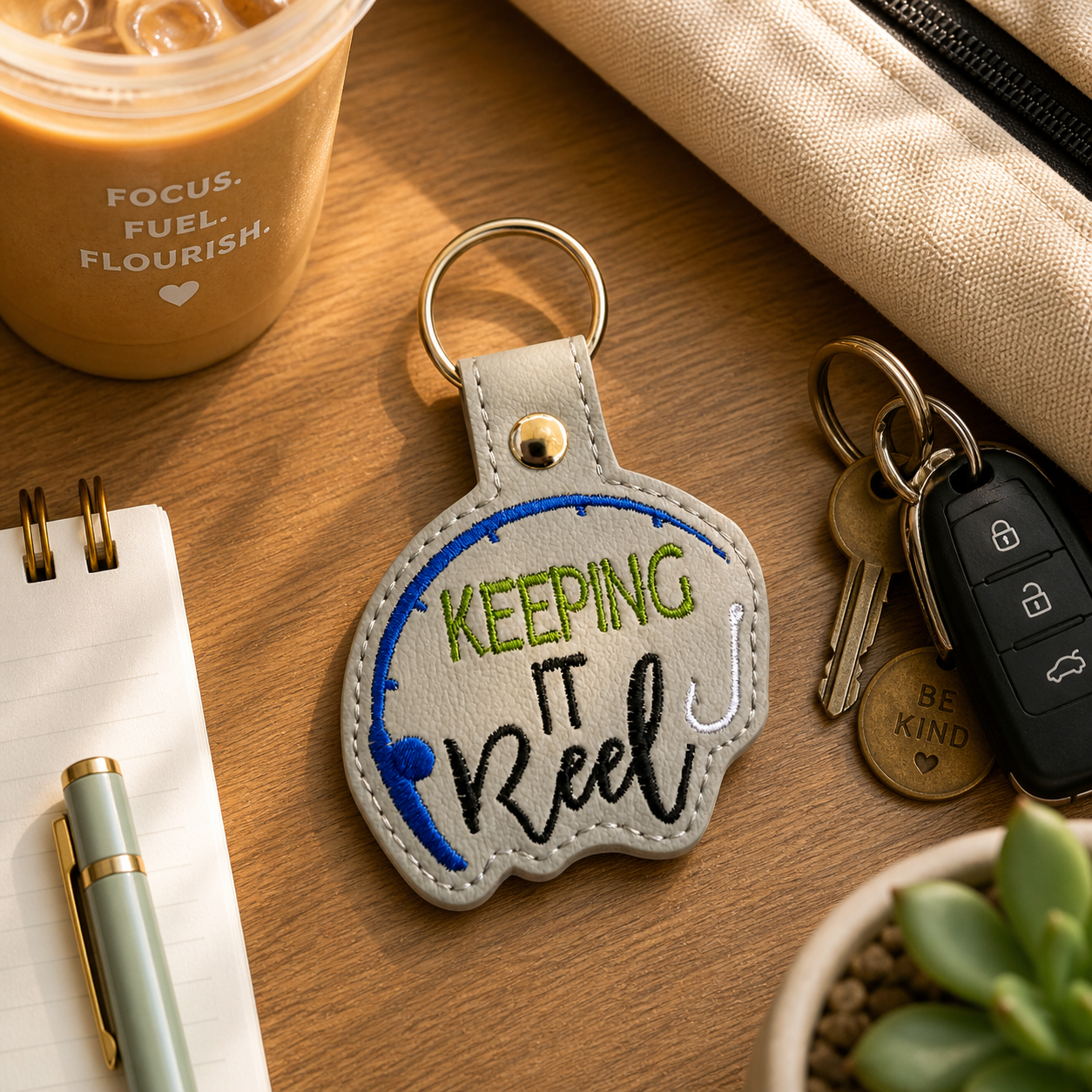 Fishing Keychain, Keeping It Reel Keychain, Fisherman Gift, Fishing Lover Gift, Embroidered Keychain, Dad Gift, Outdoor Gift, Cute Bag Charm