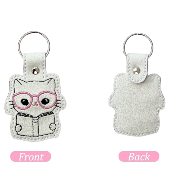 Book Lover Cat Keychain, Reading Cat Keychain, Cute Cat Keychain, Embroidered Keychain, Bookworm Gift, Reader Gift, Kawaii Bag Charm