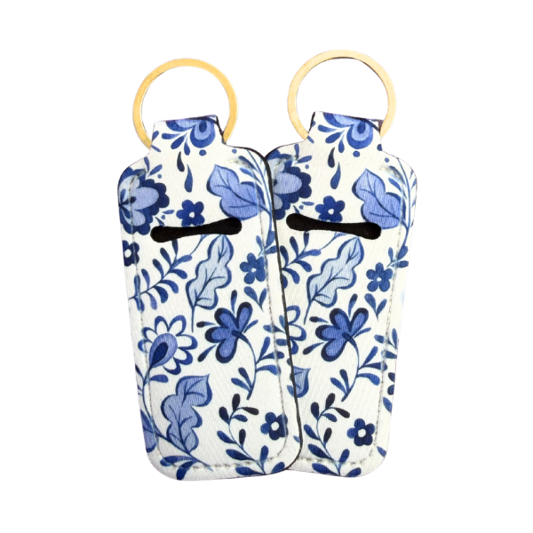 Blue Floral Lip Balm Holder Keychain, Cute Chapstick Holder, Cottagecore Keychain, Purse Accessory, Small Useful Gift for Her,