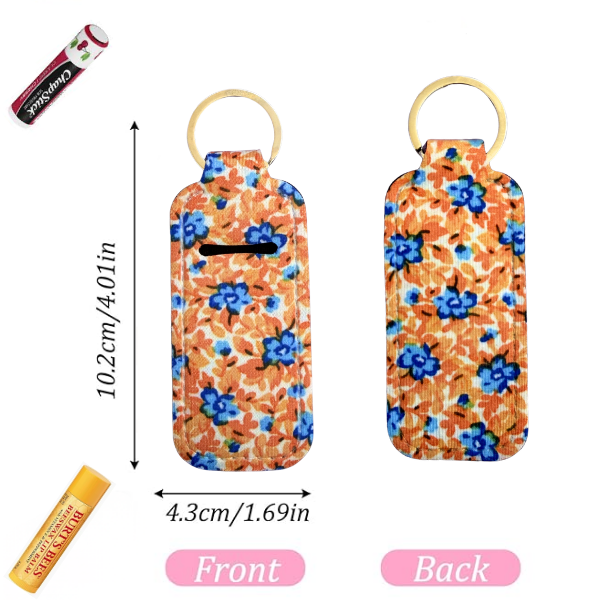 Orange Floral Lip Balm Holder Keychain, Cute Chapstick Holder, Bright Flower Keychain, Purse Accessory, Small Useful Gift for Her