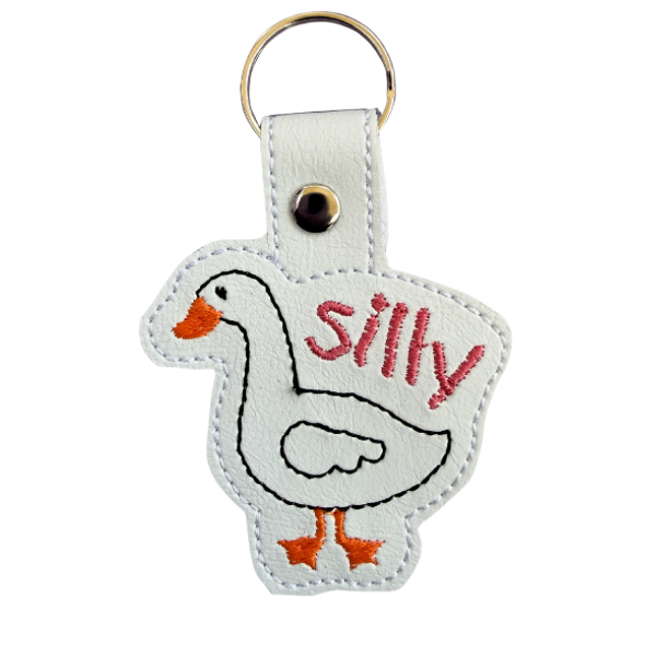 Silly Goose Keychain, Funny Goose Keychain, Cute Animal Keychain, Embroidered Keychain, Quirky Gift, Coworker Gift, Cute Bag Charm