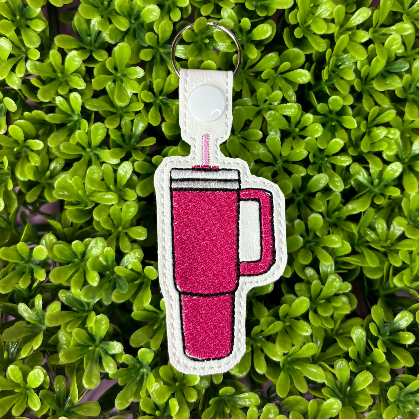 Pink Embroidered Tumbler Keychain