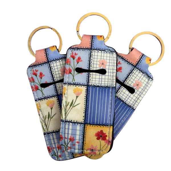 Patchwork Floral Lip Balm Holder Keychain, Chapstick Holder, Cute Fabric Keychain, Purse Accessory, Small Useful Gift for Her