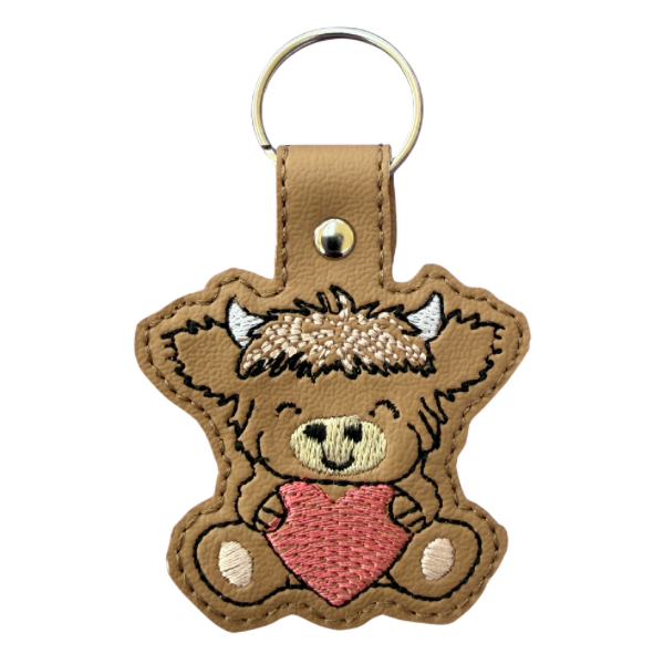 Highland Cow Keychain, Cow Lover Gift, Cute Cow Keychain, Embroidered Keychain, Farmhouse Gift, Western Aesthetic, Cute Bag Charm, Country Gift