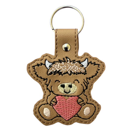 Highland Cow Keychain, Cow Lover Gift, Cute Cow Keychain, Embroidered Keychain, Farmhouse Gift, Western Aesthetic, Cute Bag Charm, Country Gift
