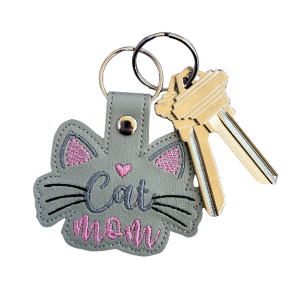 Cat Mom Keychain, Cat Lover Gift, Cute Cat Keychain, Embroidered Keychain, Pet Mom Gift, Gift for Cat Mom, Animal Lover Gift, Bag Charm