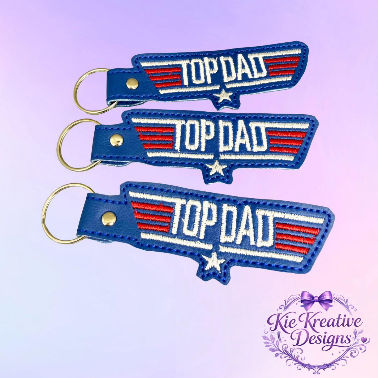 Top Dad Embroidered Keychain – Patriotic Father’s Day Gift | Dad Gift | Key Fob | Gift for Dad