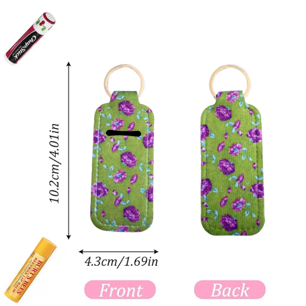 Green Floral Lip Balm Holder Keychain, Cute Chapstick Holder, Rose Flower Keychain, Purse Accessory, Small Useful Gift for Her