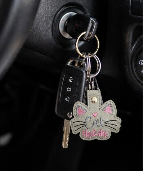 Cat Mom Keychain, Cat Lover Gift, Cute Cat Keychain, Embroidered Keychain, Pet Mom Gift, Gift for Cat Mom, Animal Lover Gift, Bag Charm
