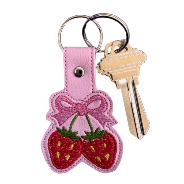 Strawberry Bow Keychain, Coquette Keychain, Cute Girly Keychain, Embroidered Keychain, Kawaii Accessory, Aesthetic Gift for Her, Bag Charm