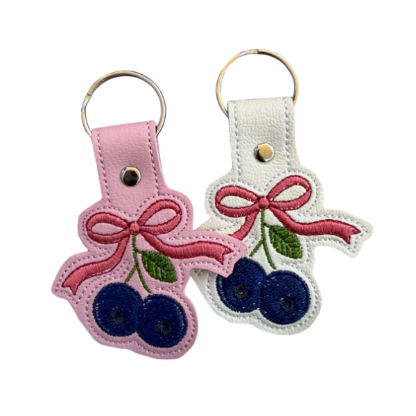 Blueberry Bow Keychain, Coquette Fruit Keychain, Cute Embroidered Keychain, Girly Bag Charm, Cottagecore Accessory, Aesthetic Gift for Her