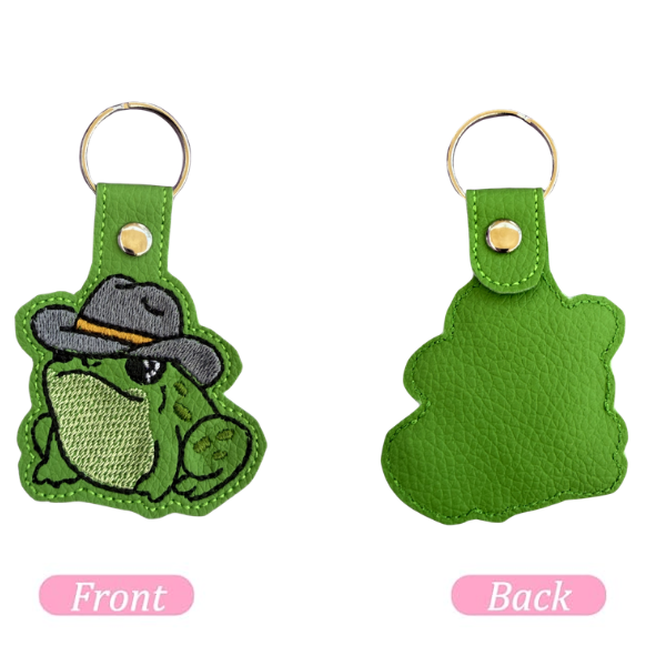 Cute Frog Keychain, Embroidered Frog with Hat Keychain, Green Animal Keychain, Funny Frog Gift, Backpack Charm, Purse Accessory, Cute Gift Idea