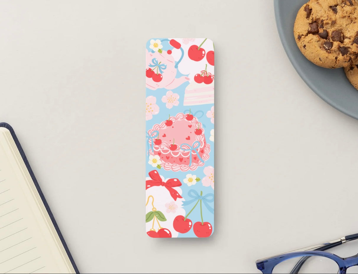 Cherry Cake Bookmark, Cute Dessert Bookmark, Coquette Aesthetic Bookmark, Pink Bow Bookmark, Kawaii Bookmark, Book Lover Gift, Cute Reading Accessory