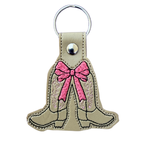 Cowgirl Boot Keychain, Pink Bow Cowboy Boots, Western Keychain, Coquette Keychain, Embroidered Keychain, Country Girl Gift, Cute Bag Charm