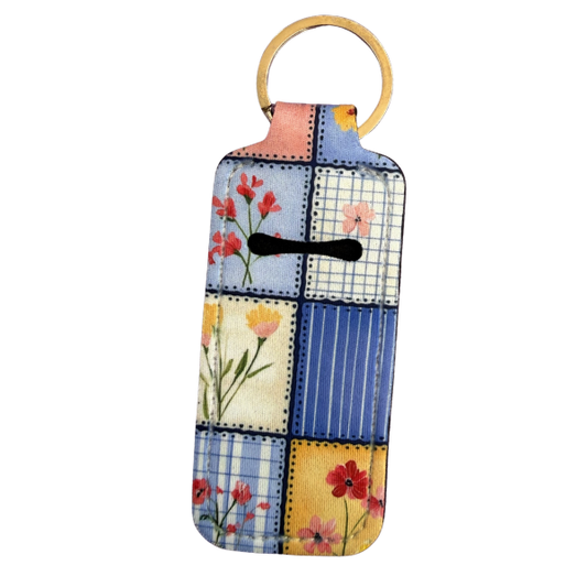 Patchwork Floral Lip Balm Holder Keychain, Chapstick Holder, Cute Fabric Keychain, Purse Accessory, Small Useful Gift for Her