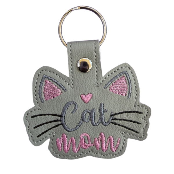 Cat Mom Keychain, Cat Lover Gift, Cute Cat Keychain, Embroidered Keychain, Pet Mom Gift, Gift for Cat Mom, Animal Lover Gift, Bag Charm