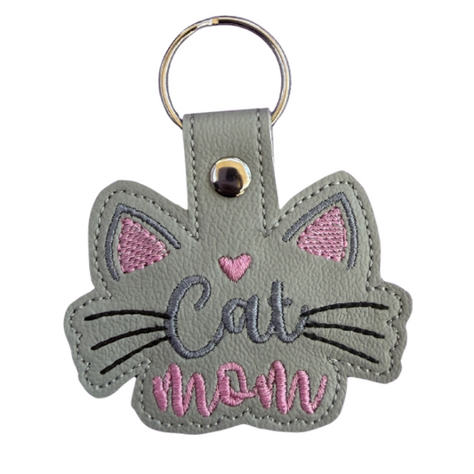 Cat Mom Keychain, Cat Lover Gift, Cute Cat Keychain, Embroidered Keychain, Pet Mom Gift, Gift for Cat Mom, Animal Lover Gift, Bag Charm