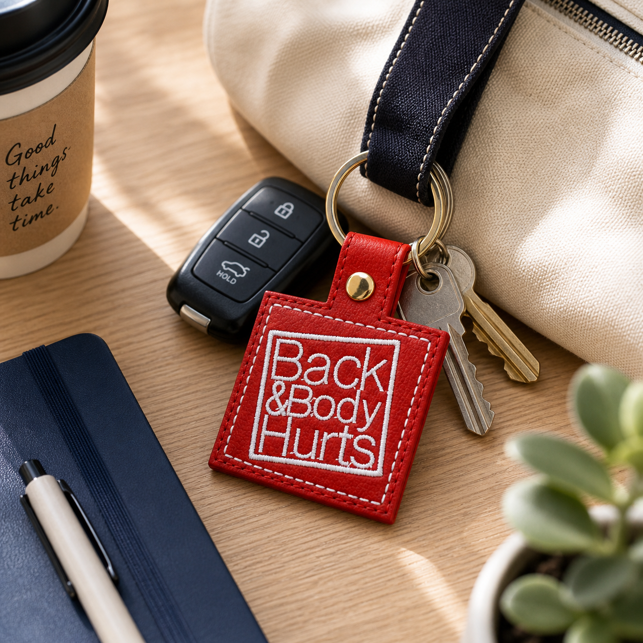 Back and Body Hurts Keychain, Funny Adulting Keychain, Embroidered Keychain, Relatable Gift, Nurse Gift, Coworker Gift, Stress Humor Gift