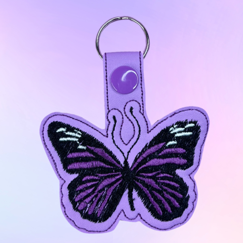 Purple Butterfly Embroidered Keychain