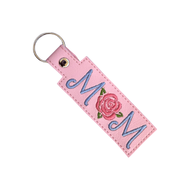 Mom Keychain, Rose Mom Gift, Pink Keychain, Floral Keychain, Embroidered Keychain, Mother’s Day Gift, Gift for Mom, Cute Bag Charm