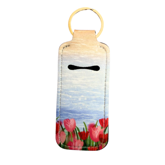 Floral Lip Balm Holder Keychain, Tulip Chapstick Holder, Cute Spring Keychain, Purse Accessory, Small Useful Gift for Her