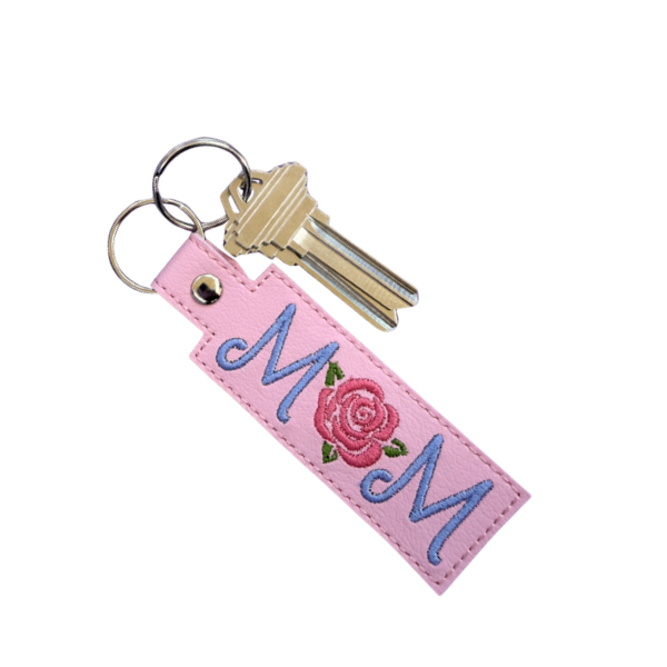 Mom Keychain, Rose Mom Gift, Pink Keychain, Floral Keychain, Embroidered Keychain, Mother’s Day Gift, Gift for Mom, Cute Bag Charm