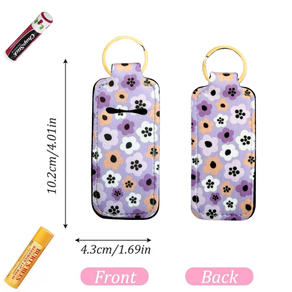 Purple Floral Lip Balm Holder Keychain, Cute Chapstick Holder, Flower Keychain, Kawaii Purse Accessory, Small Useful Gift for Her