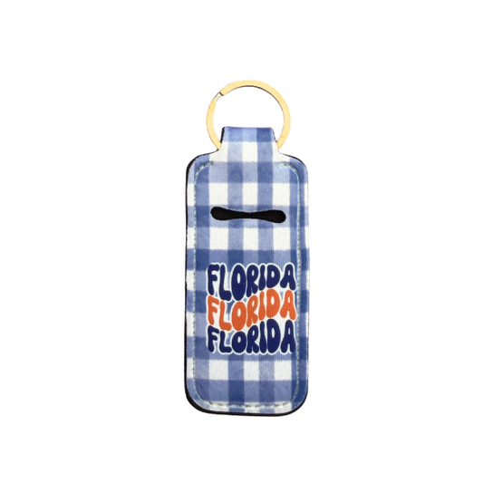 Florida Lip Balm Holder Keychain, Gingham Chapstick Holder, Cute State Keychain, Florida Gift, Purse Accessory, Small Useful Gift for Her