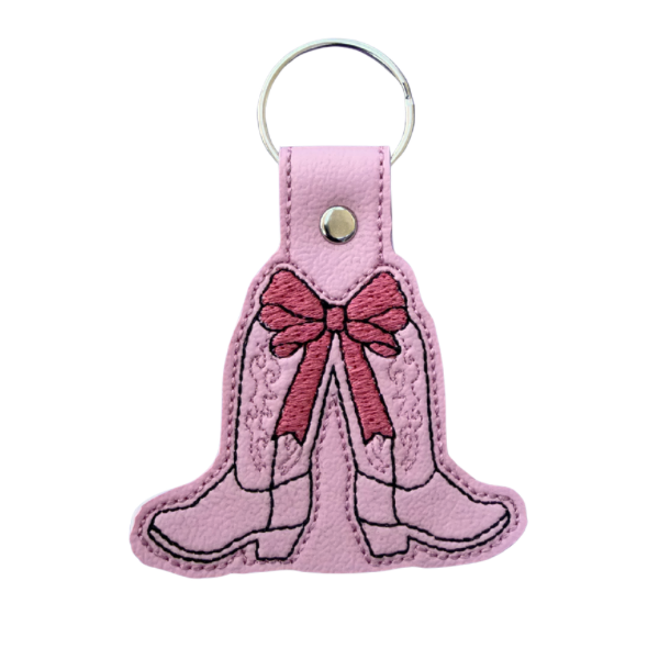 Cowgirl Boot Keychain, Pink Bow Cowboy Boots, Western Keychain, Coquette Keychain, Embroidered Keychain, Country Girl Gift, Cute Bag Charm