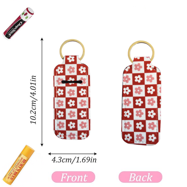 Red Checkered Lip Balm Holder Keychain, Floral Chapstick Holder, Cute Gingham Keychain, Purse Accessory, Small Useful Gift for Her