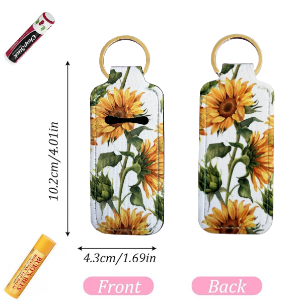 Sunflower Lip Balm Holder Keychain, Floral Chapstick Holder, Cute Keychain Accessory, Purse Clip, Small Useful Gift for Her
