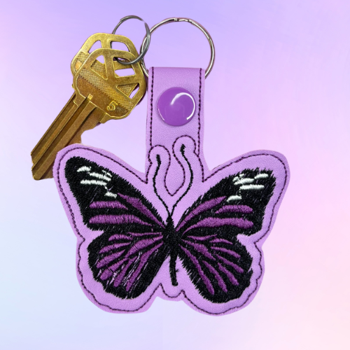 Purple Butterfly Embroidered Keychain