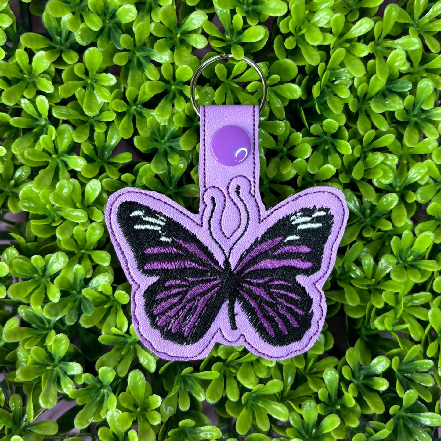 Purple Butterfly Embroidered Keychain