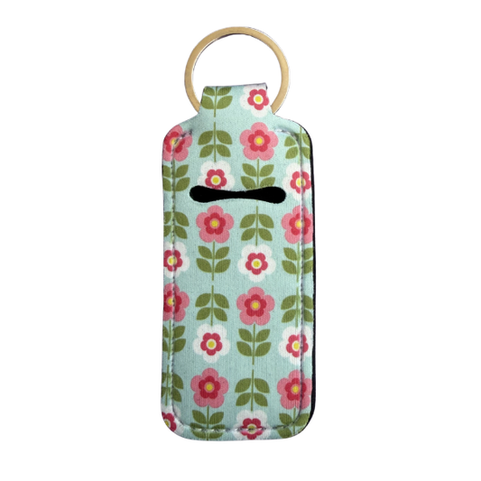 Retro Floral Lip Balm Holder Keychain, Cute Chapstick Holder, Vintage Flower Keychain, Purse Accessory, Small Useful Gift for Her
