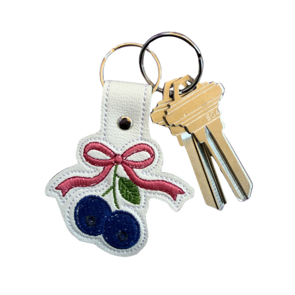 Blueberry Bow Keychain, Coquette Fruit Keychain, Cute Embroidered Keychain, Girly Bag Charm, Cottagecore Accessory, Aesthetic Gift for Her