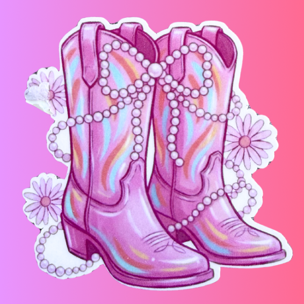 Pink Cowgirl Boots Sticker, Western Girly Aesthetic Sticker, Cute Boots Decal, Waterproof Laptop Sticker, Country Girl Gift, Trendy Pink Sticker